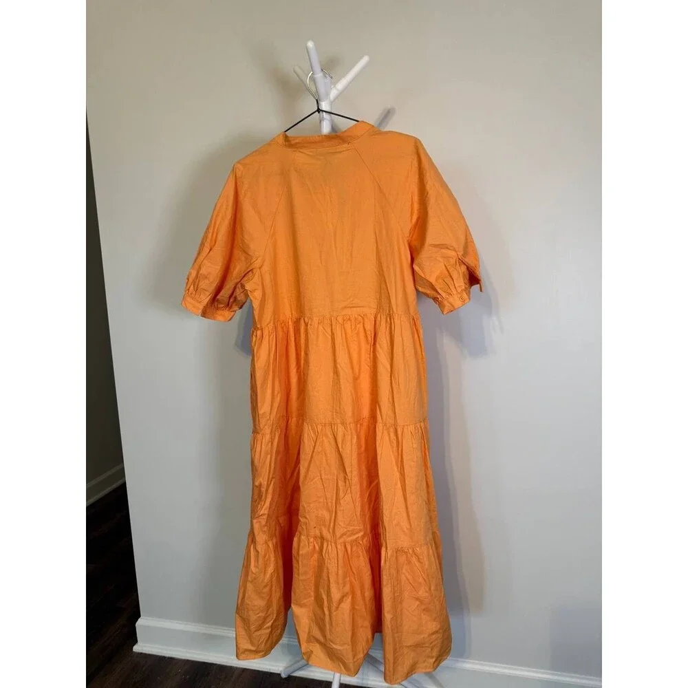 English Factory Puff Sleeve Tiered Midi Dress – Orange – Size L – NWT – $90 - Picture 6 of 9